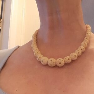 Faux Ivory Elegant Cream Beaded Necklace and Earring Set